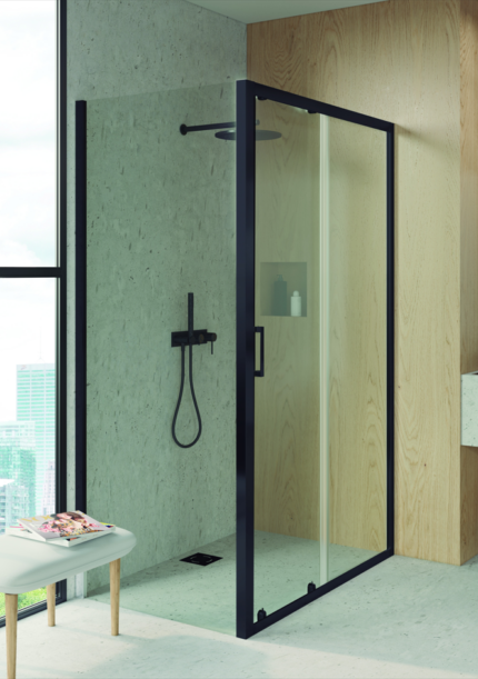 Mampara para ducha rectangular con perfil inferior de 2 hoja fijas + 1 hojas correderas