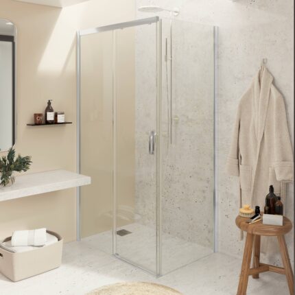 Mampara F1 para ducha rectangular de 2 hojas fijas + 1 hoja corredera