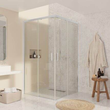 Mampara F1 para ducha rectangular de 2 hojas fijas + 2 hojas correderas
